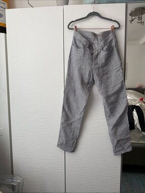 Alex Crane Blue & White Striped Linen Cham Pants
